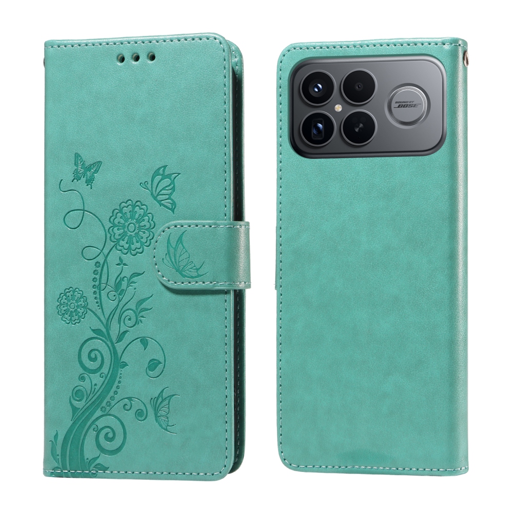 Flowery knížkové pouzdro na Xiaomi Poco F8 Ultra 5G - modrozelené