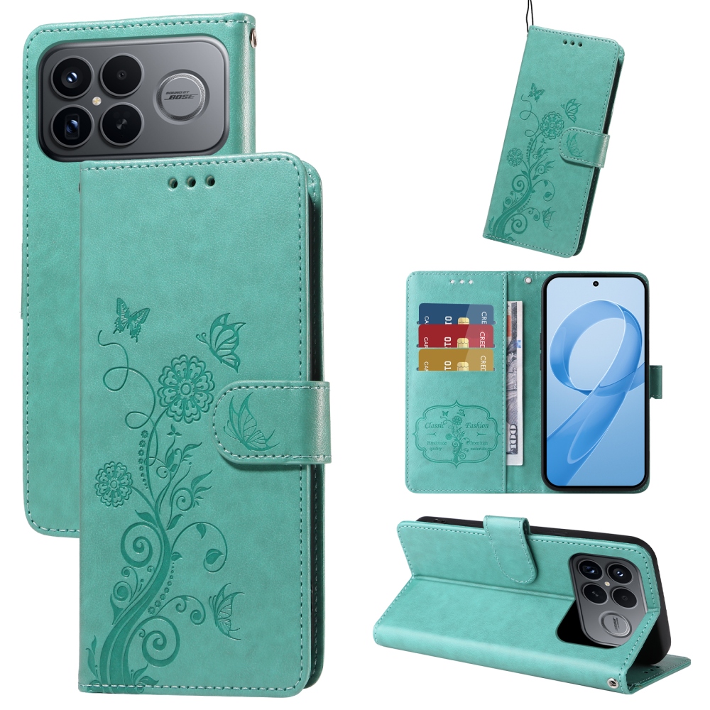 Flowery knížkové pouzdro na Xiaomi Poco F8 Ultra 5G - modrozelené