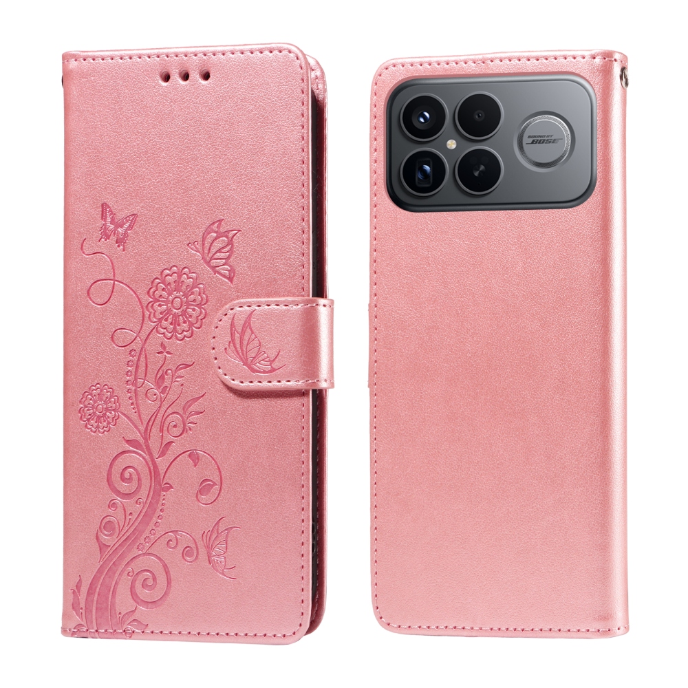 Flowery knížkové pouzdro na Xiaomi Poco F8 Ultra 5G - růžové