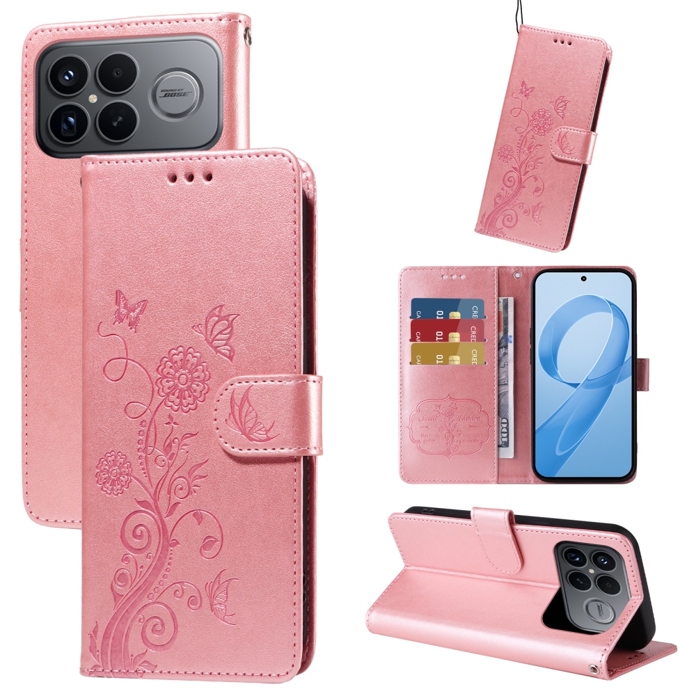 Flowery knížkové pouzdro na Xiaomi Poco F8 Ultra 5G - růžové