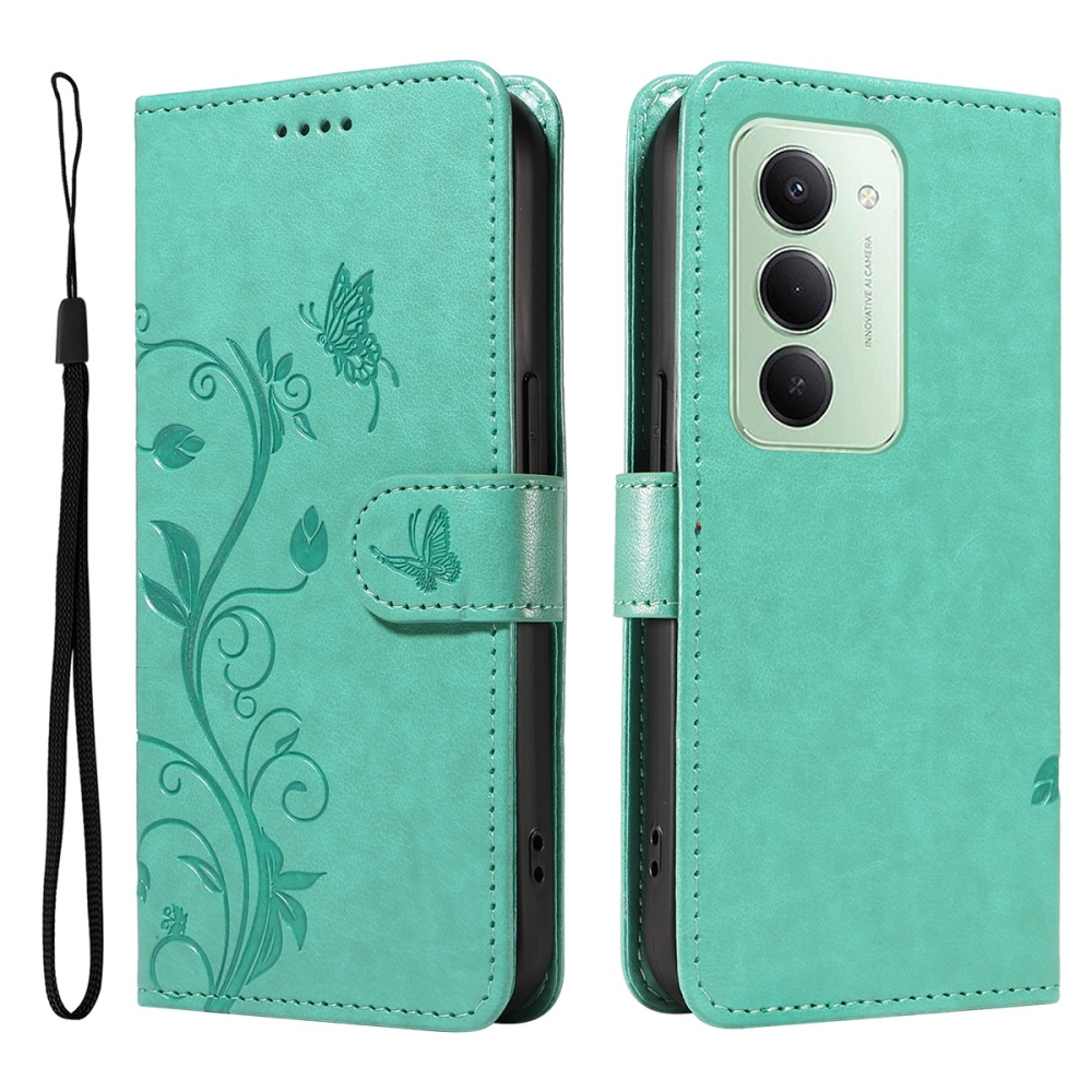 Flowery knížkové pouzdro na Xiaomi Redmi 15 4G (171mm) - modrozelené