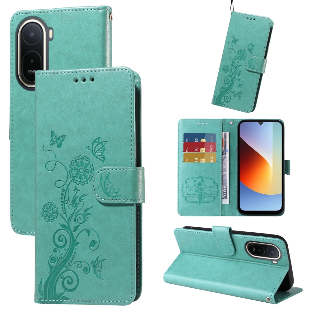 Flowery knížkové pouzdro na Xiaomi Redmi A7 Pro - modrozelené