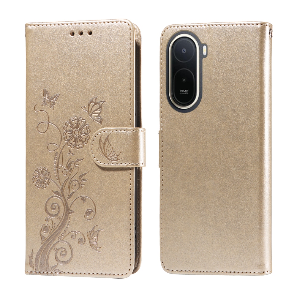 Flowery knížkové pouzdro na Xiaomi Redmi A7 Pro - zlaté