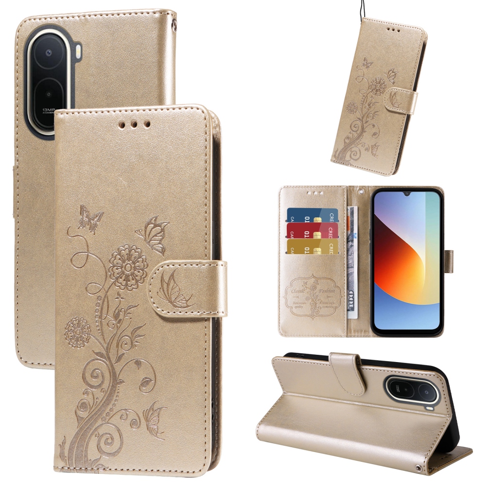 Flowery knížkové pouzdro na Xiaomi Redmi A7 Pro - zlaté