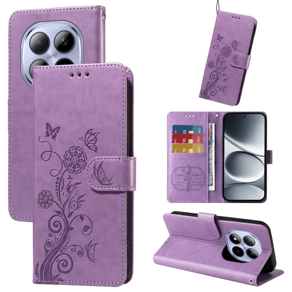 Flowery knížkové pouzdro na Xiaomi Redmi Note 15 Pro 4G - fialové