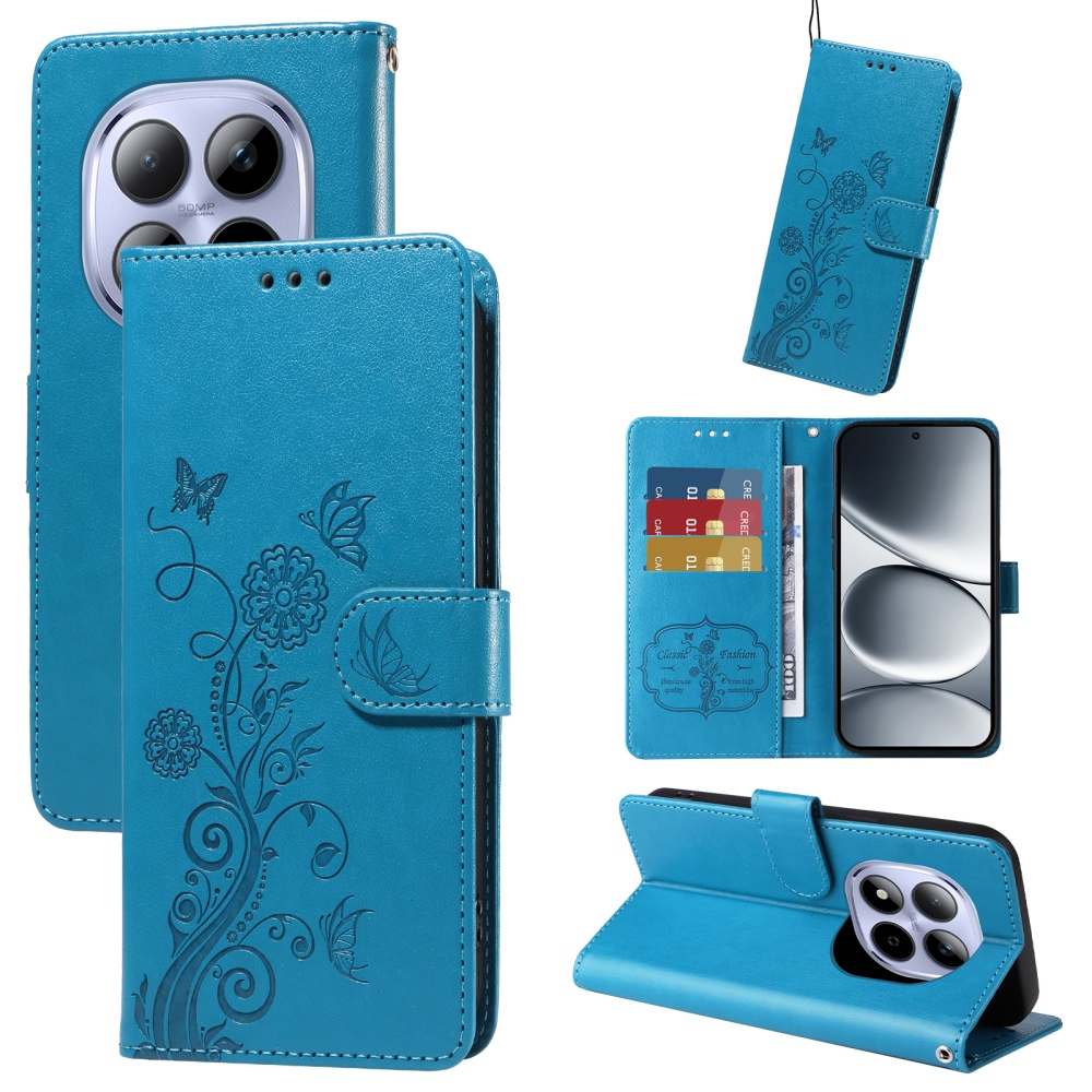 Flowery knížkové pouzdro na Xiaomi Redmi Note 15 Pro 4G - modrozelené