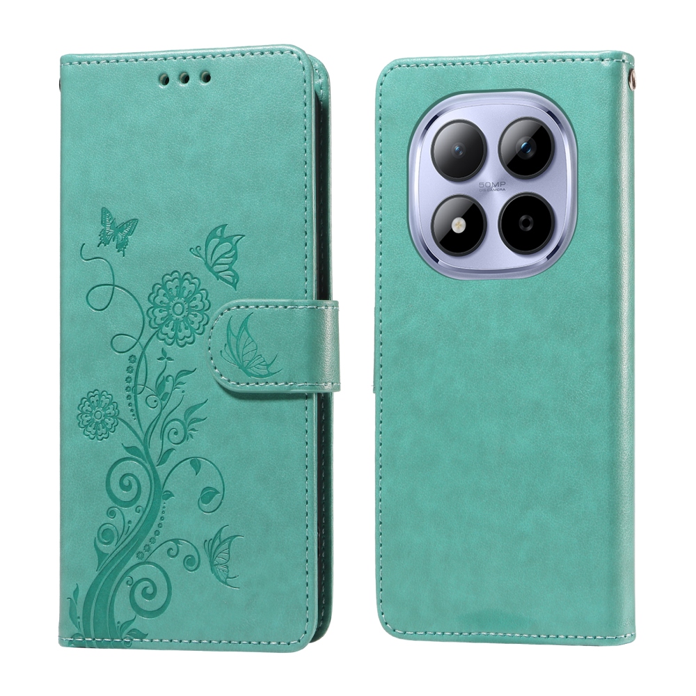 Flowery knížkové pouzdro na Xiaomi Redmi Note 15 Pro 4G - modrozelené