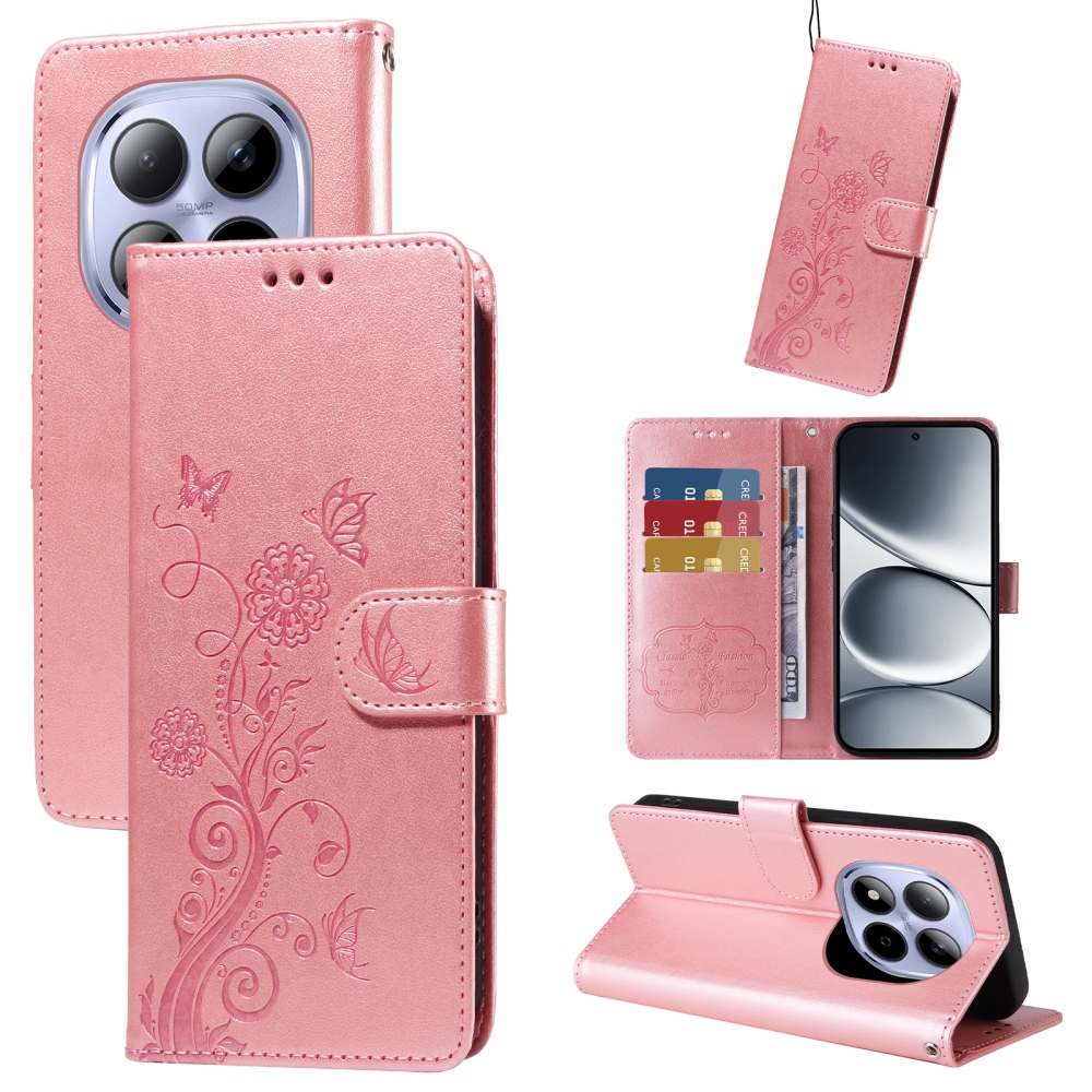 Flowery knížkové pouzdro na Xiaomi Redmi Note 15 Pro 4G - růžové