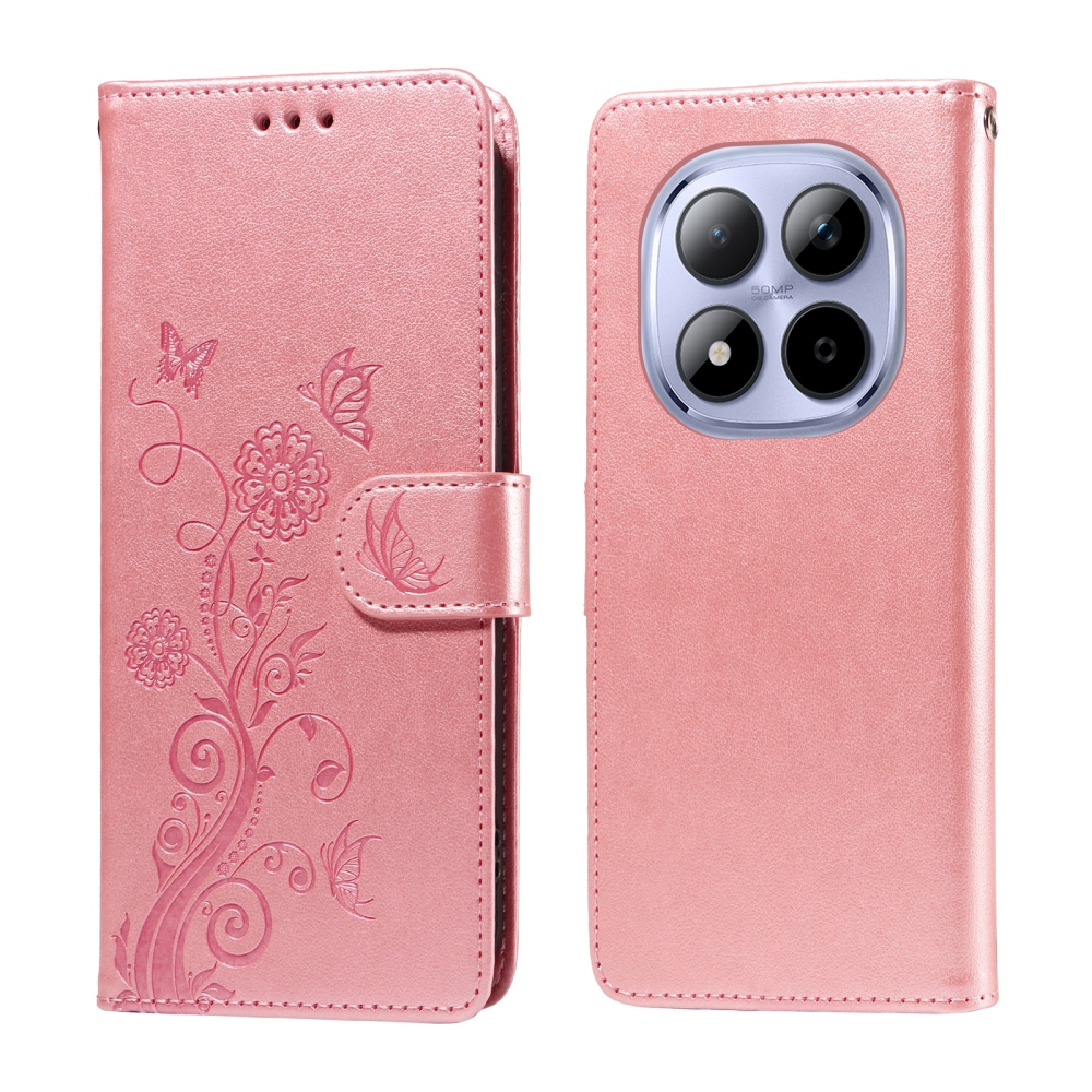 Flowery knížkové pouzdro na Xiaomi Redmi Note 15 Pro 4G - růžové