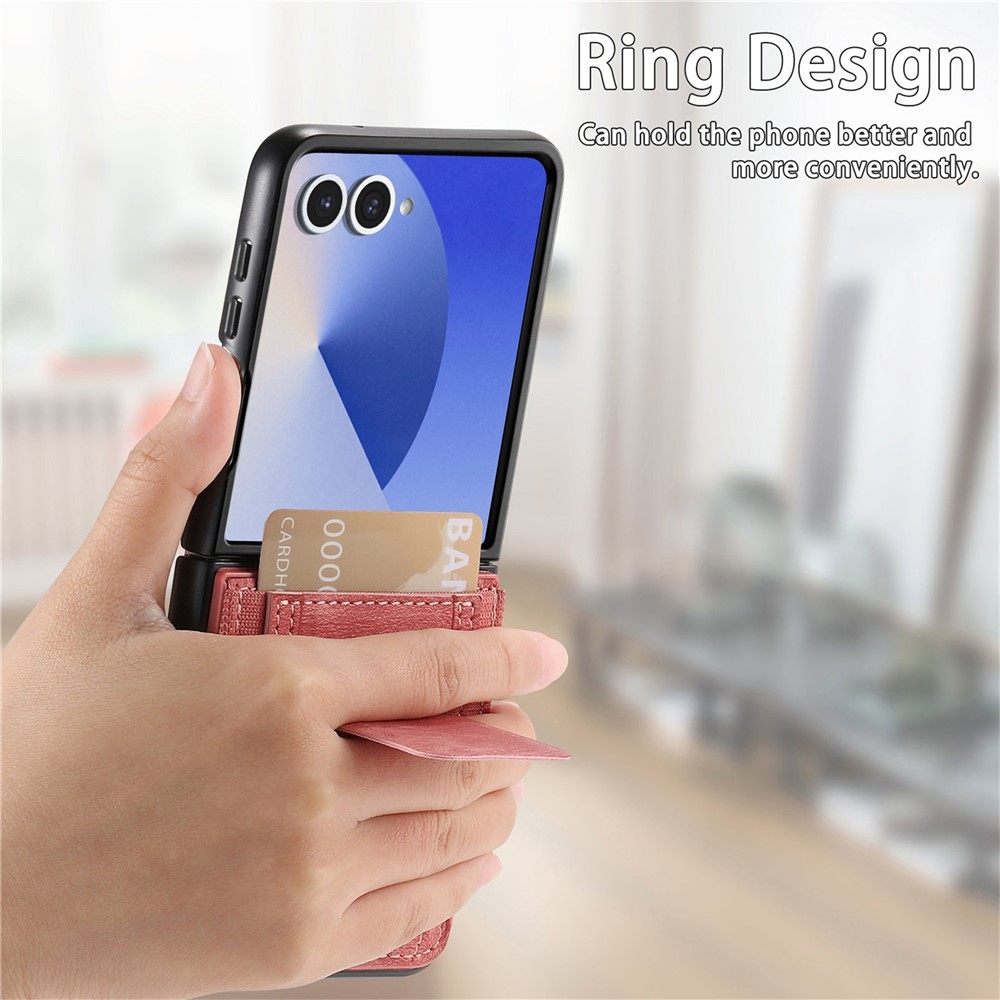 Luxurious plastový kryt s umělou kůží na Samsung Galaxy Z Flip7 5G - růžový