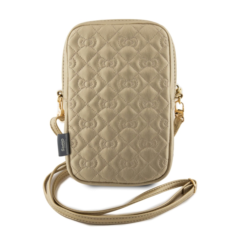 Hello Kitty PU Leather Quilted Pattern Kitty Head Logo Taška na Telefon Gold