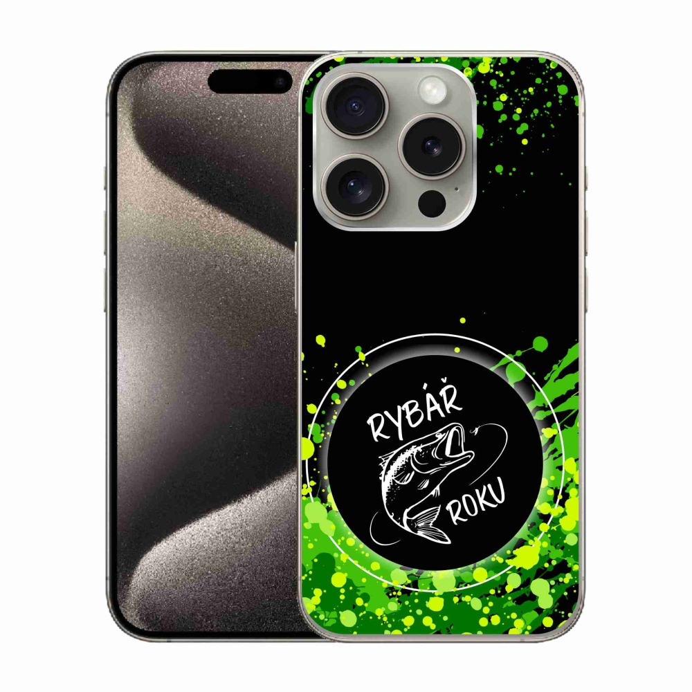 Gelový kryt mmCase na iPhone 15 Pro - rybář roku černé pozadí