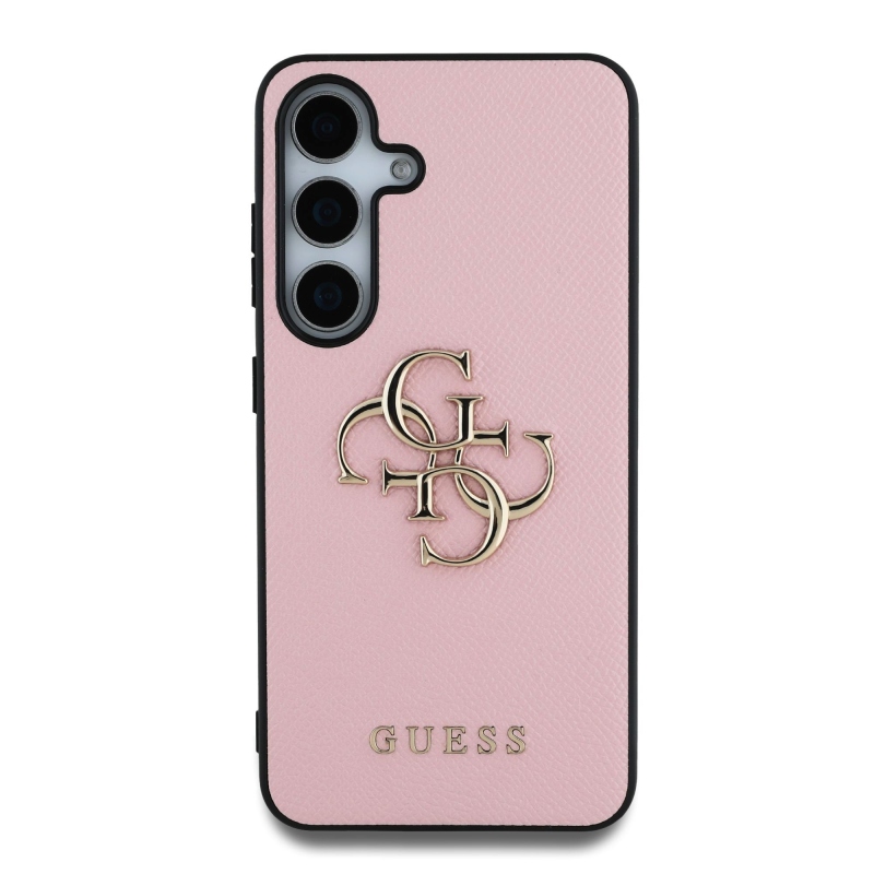 Guess PU Grained 4G Metal Logo Zadní Kryt pro Samsung Galaxy S25+ Pink