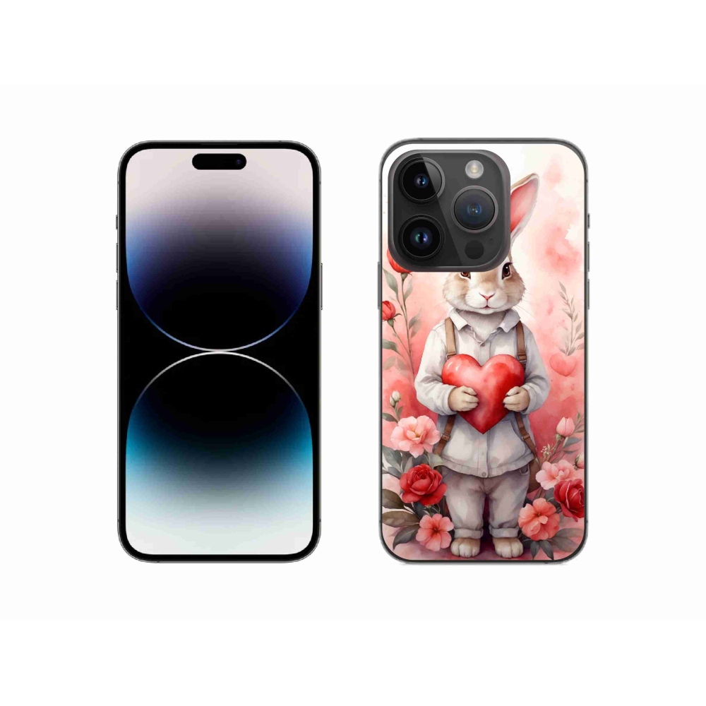 Gelový kryt mmCase na iPhone 14 Pro - zajíc se srdíčkem