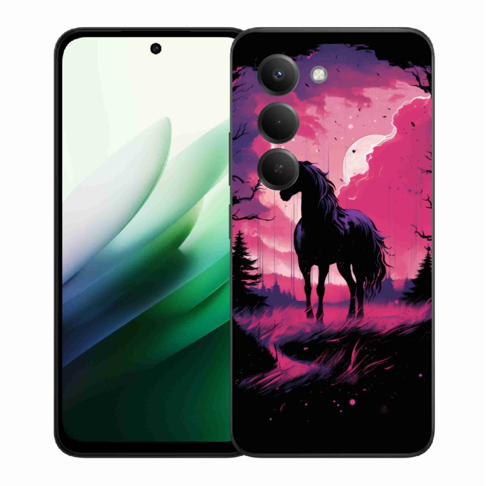 Gelový kryt mmCase na Xiaomi Redmi 15 5G (169mm) - černý kreslený kůň 1
