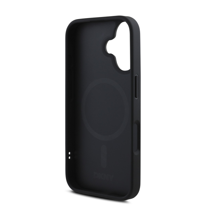 DKNY PU Leather Silver Metal Logo Magsafe Zadní Kryt pro iPhone 16 Grey