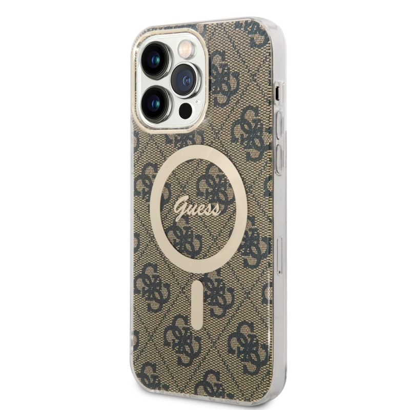 Guess 4G MagSafe Kompatibilní Zadní Kryt + Bezdrátová Nabíječka pro iPhone 14 Pro Max Brown