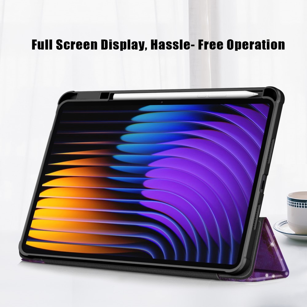 Pattern chytré polohovací pouzdro s průhlednými zády na tablet Xiaomi Pad 7/7 Pro - vesmír