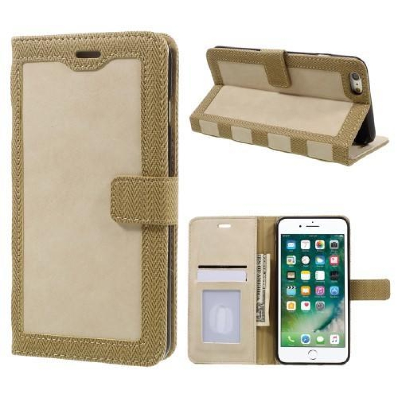 Frame PU kožené stylové pouzdro na iPhone 6 Plus a 6s Plus - béžové