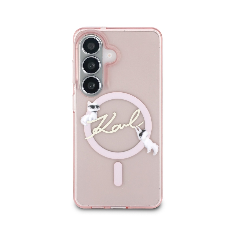 Karl Lagerfeld IML Choupette Karl Script Logo Magnetic Zadní Kryt pro Samsung Galaxy S26 Pink