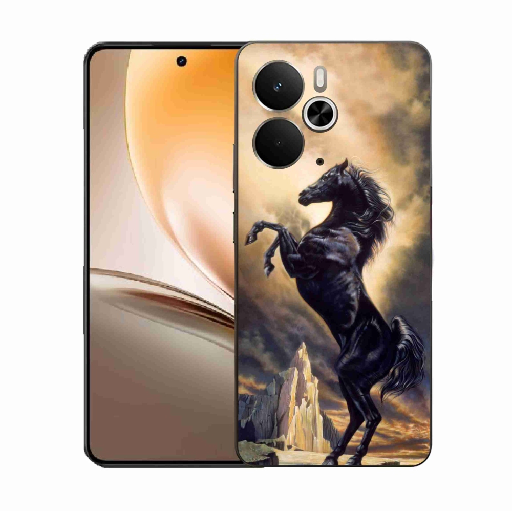 Gelový kryt mmCase na Realme 14 5G - černý kreslený kůň