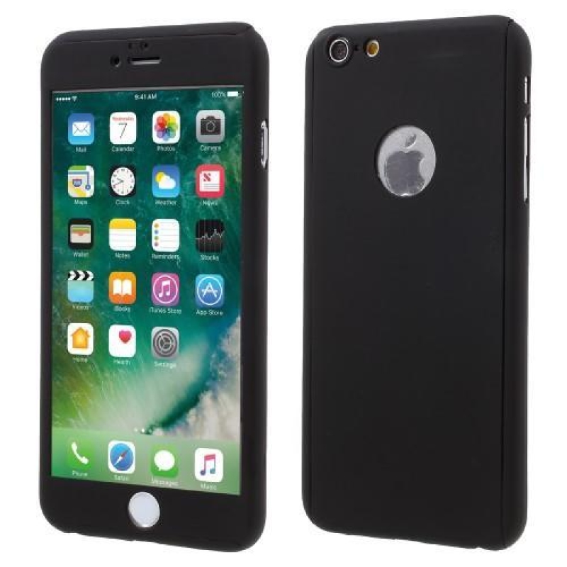 Full plastový obal s tvrzeným sklem na iPhone 6s Plus a 6 Plus - černý