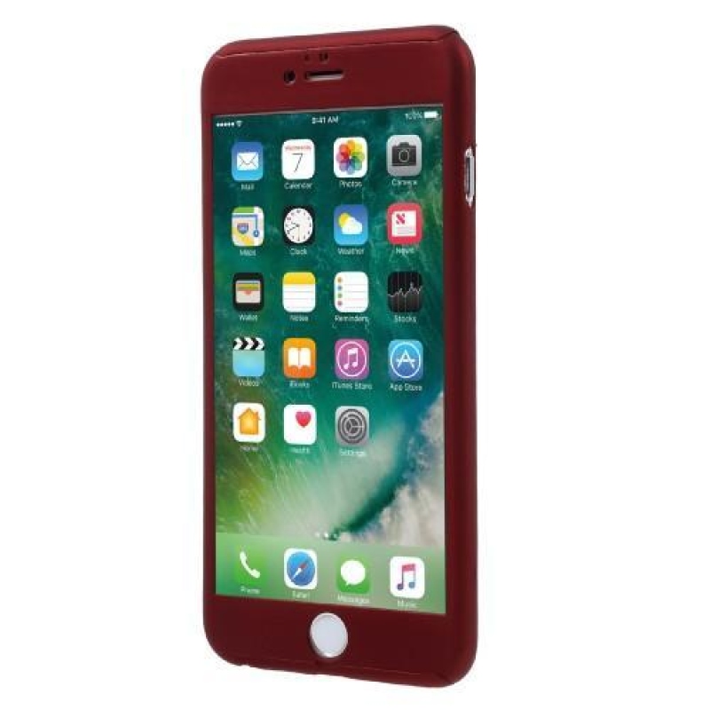 Full plastový obal s tvrzeným sklem na iPhone 6s Plus a 6 Plus - červený