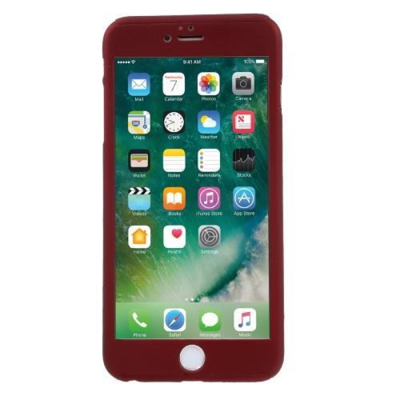 Full plastový obal s tvrzeným sklem na iPhone 6s Plus a 6 Plus - červený
