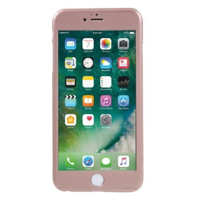 Full plastový obal s tvrzeným sklem na iPhone 6s Plus a 6 Plus - růžovozlatý