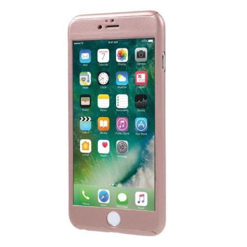 Full plastový obal s tvrzeným sklem na iPhone 6s Plus a 6 Plus - růžovozlatý