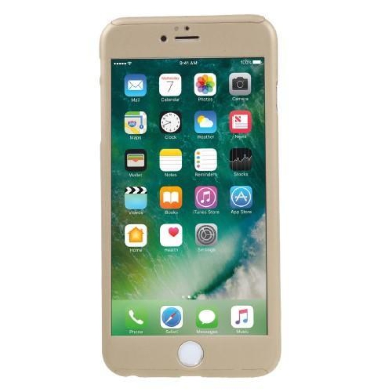 Full plastový obal s tvrzeným sklem na iPhone 6s Plus a 6 Plus - zlatý
