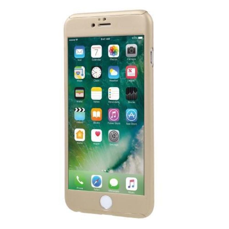 Full plastový obal s tvrzeným sklem na iPhone 6s Plus a 6 Plus - zlatý