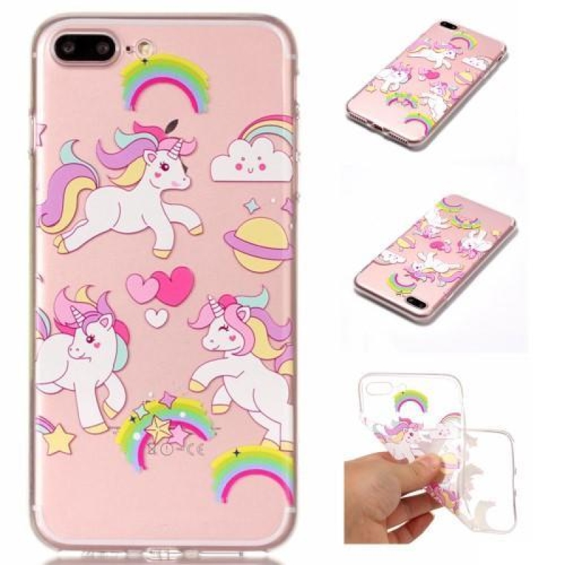Funny gelový obal na iPhone 8 Plus a iPhone 7 Plus - jednorožci a srdce