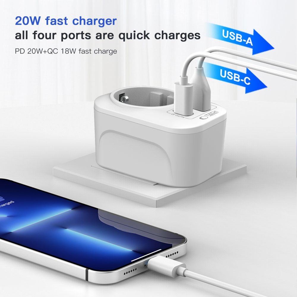 Tech-Protect TA100 cestovní adaptér UK na EU s USB-C a USB-A