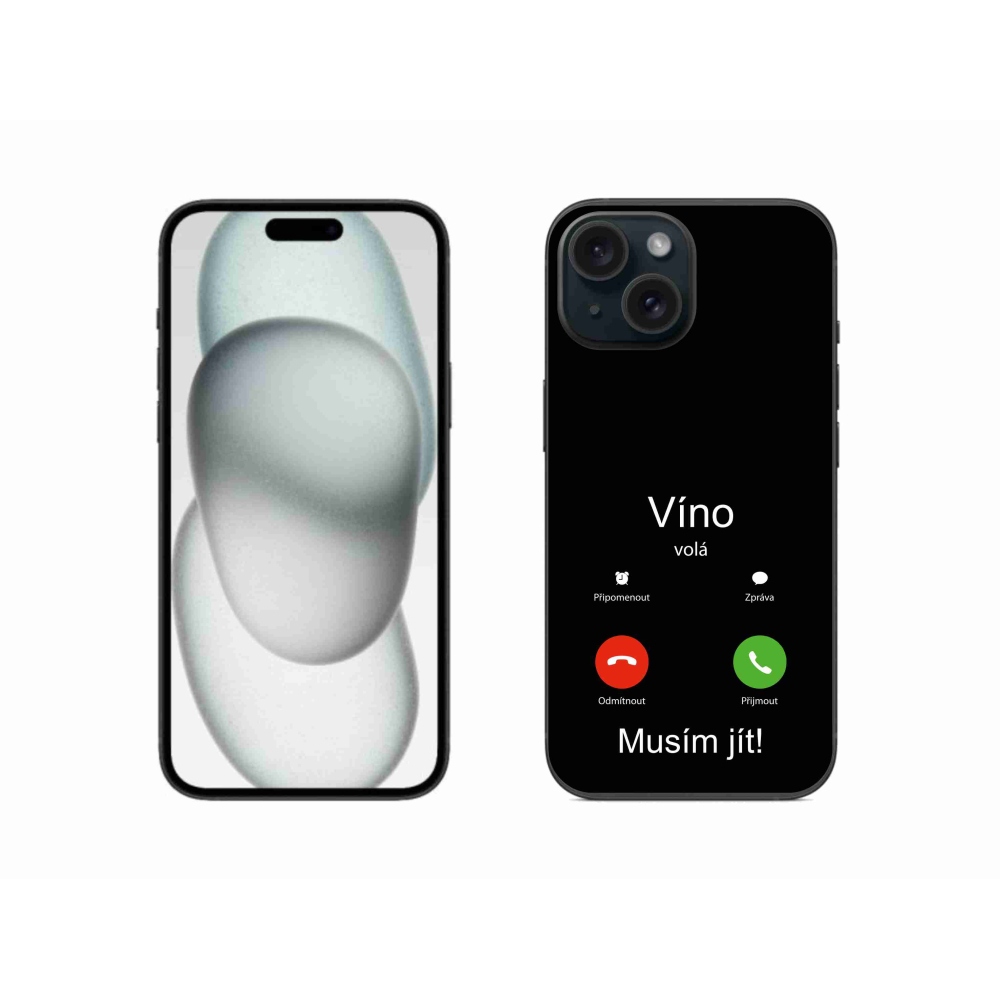 Gelový kryt mmCase na iPhone 15 - víno volá černé pozadí