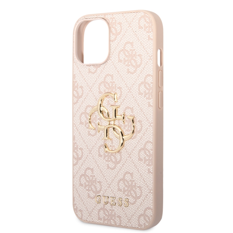 Guess PU 4G Metal Logo Zadní Kryt pro iPhone 15 Pink