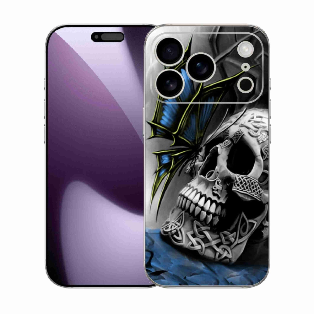 Gelový kryt mmCase na iPhone 17 Pro - motýl a lebka