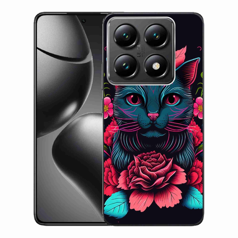 Gelový kryt mmCase na Xiaomi 14T Pro - květiny a kočka