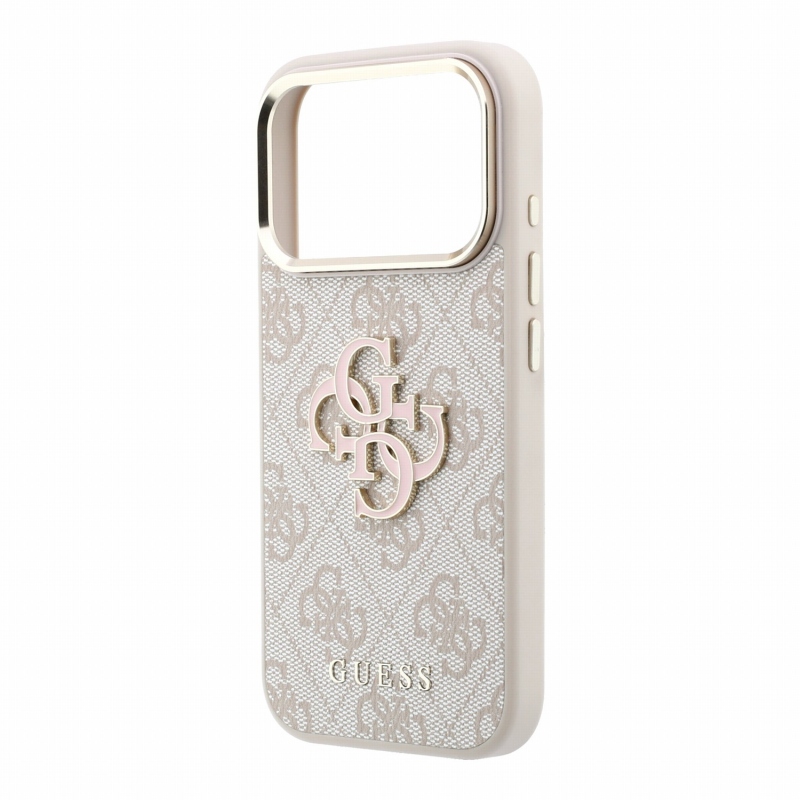 Guess PU 4G Resin Metal Logo Zadní Kryt pro iPhone 18 Pro Pink