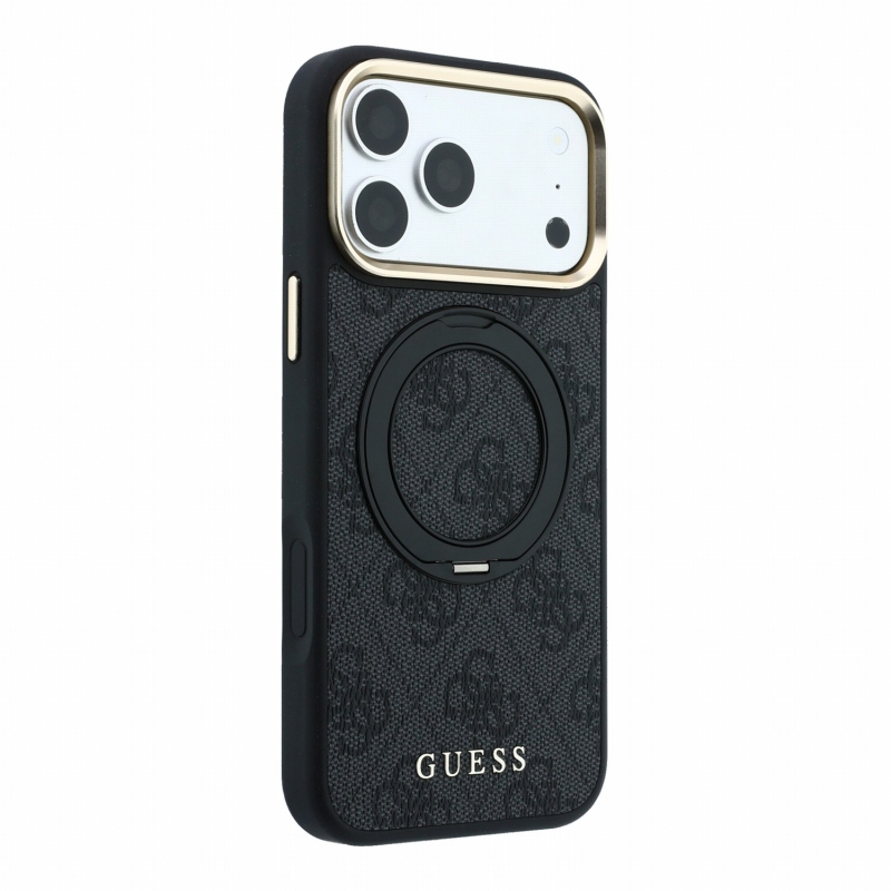 Guess PU 4G Ring Stand MagSafe Zadní Kryt pro iPhone 18 Pro Black