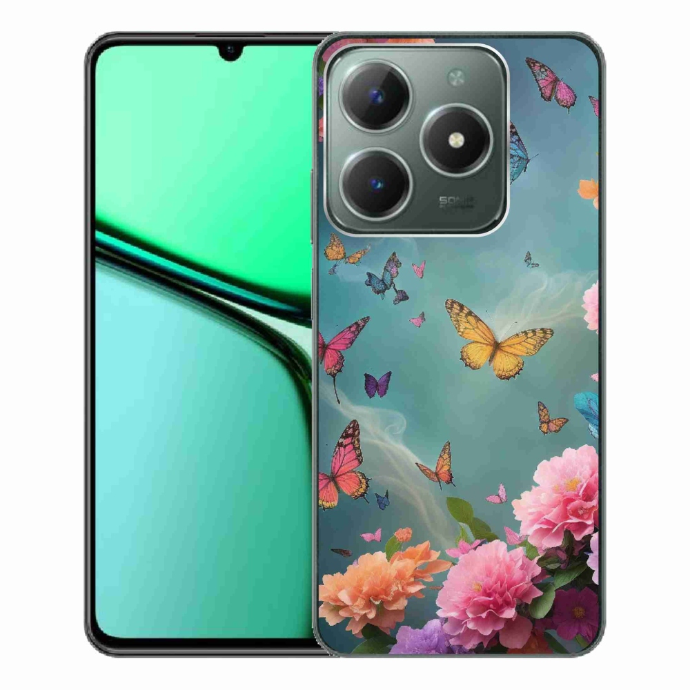 Gelový kryt mmCase na Realme C61 - barevné květy a motýli