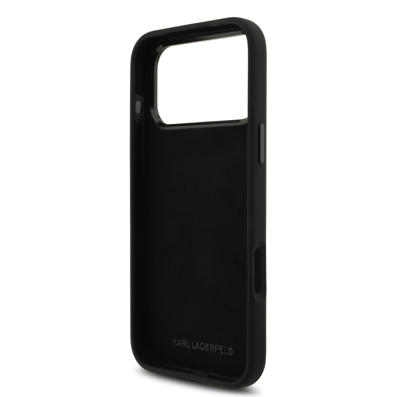 Karl Lagerfeld Liquid Silicone Metal Ikonik Zadní Kryt pro iPhone 17 Pro Max Black
