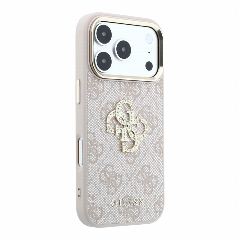 Guess PU 4G Strass Metal Logo Zadní Kryt pro iPhone 18 Pro Pink
