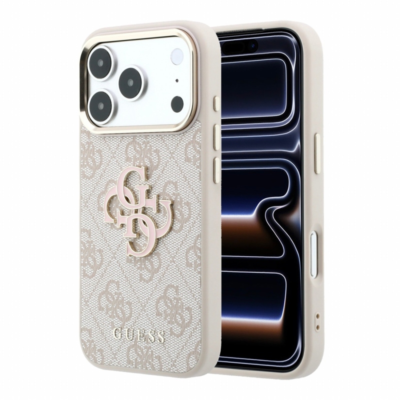 Guess PU 4G Resin Metal Logo Zadní Kryt pro iPhone 18 Pro Pink