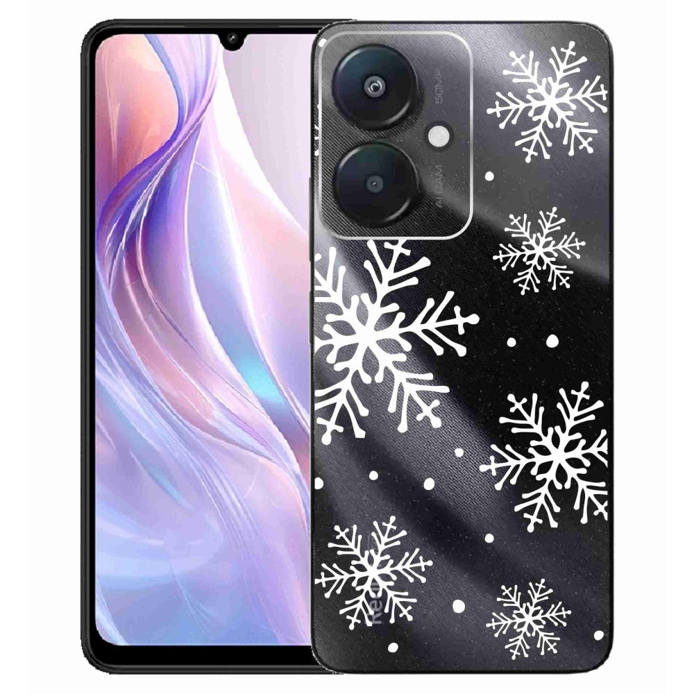 Gelový kryt mmCase na Xiaomi Redmi 13C 5G - bílé vločky na průhledném pozadí