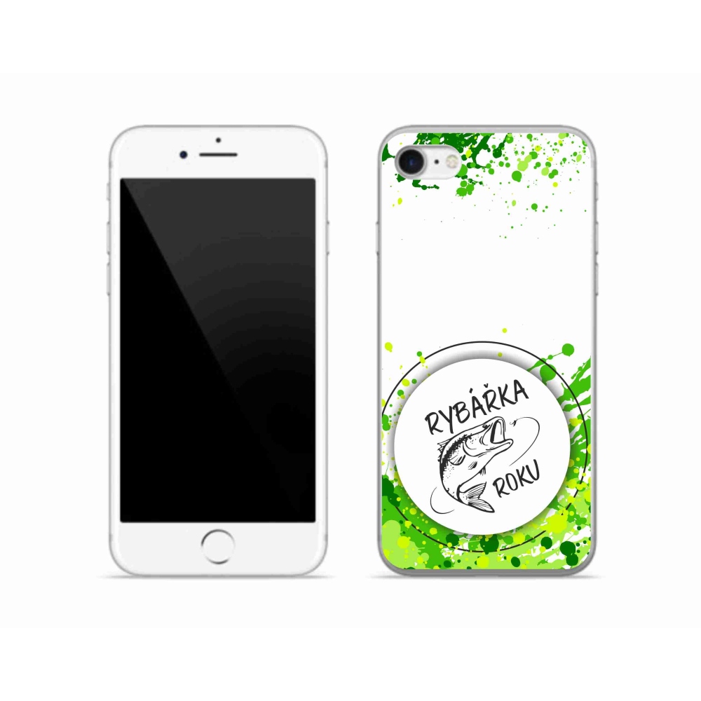 Gelový kryt mmCase na iPhone SE (2020) - rybářka roku bílé pozadí