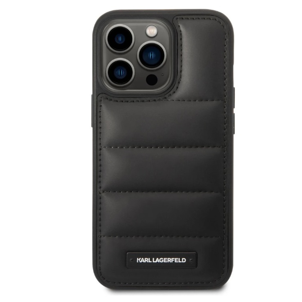 Karl Lagerfeld Quilted Puffy Metal Logo kryt iPhone 14 Pro černý
