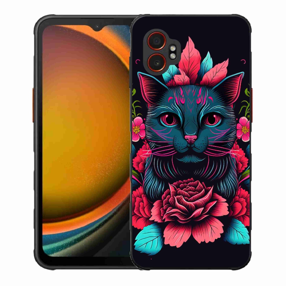 Gelový kryt mmCase na Samsung Galaxy Xcover 7 Pro - květiny a kočka