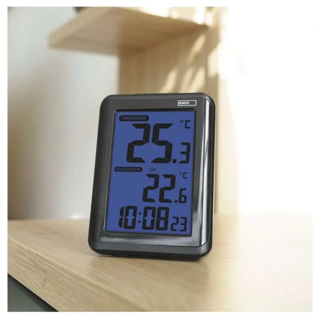 Digitální teploměr, bezdrátové čidlo, budík E8636