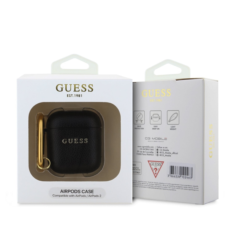 Guess PU Grained Classic Logo Pouzdro pro AirPods 1/2 Black